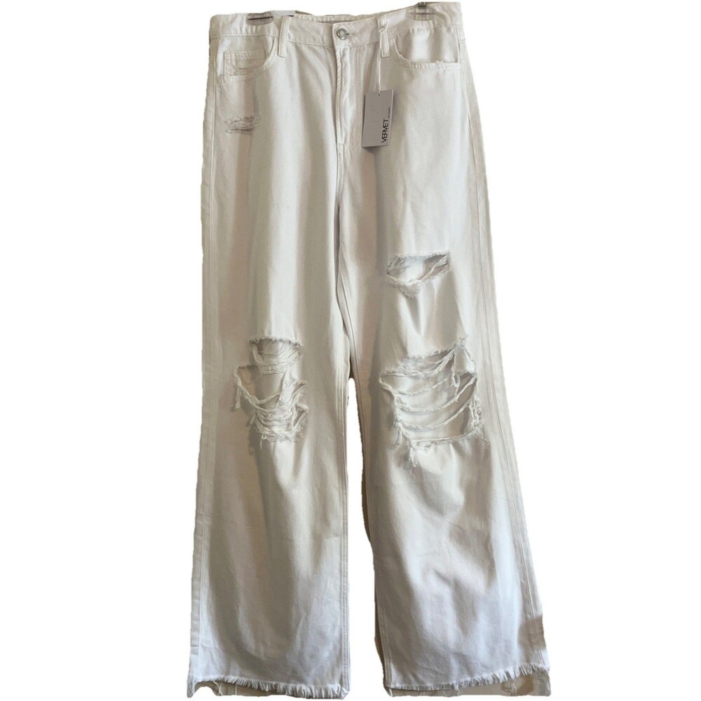 Vervet LA Jeans Women’s 30 White 90’s Loose High Rise Straight Raw Hem Ripped